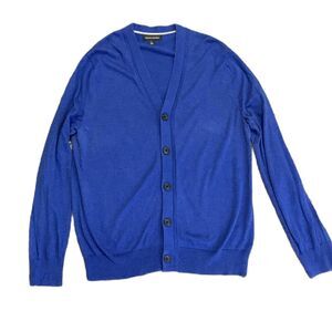 Banana Republic Bright Blue Silk Cotton Blend LS V-Neck Button Cardigan Size L